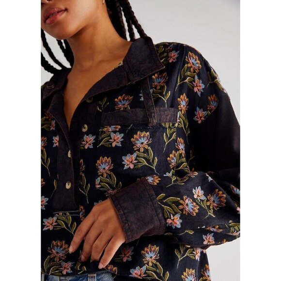 Free People Summer of Surf Pullover Button Henley Top Long Sleeve Size L NEW - Picture 3 of 10